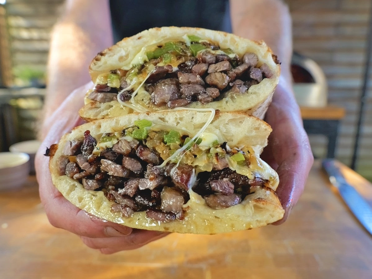 Wood-Fired Philly Cheesesteak Folded Pizza