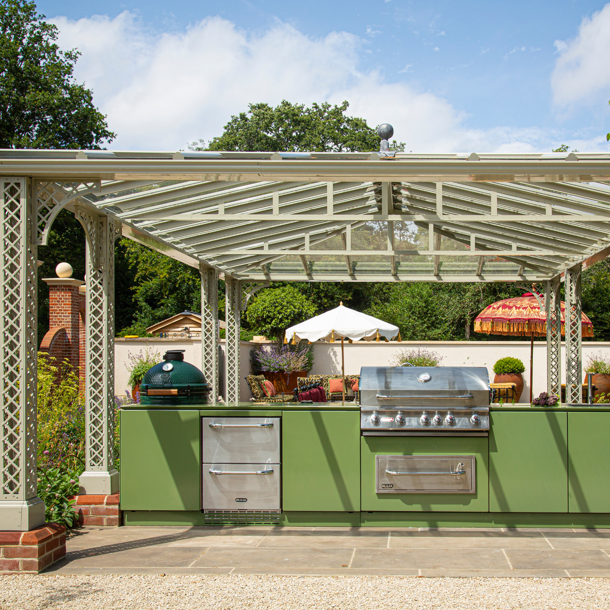 A Vlaze outdoor kitchen under a traditional verandah overlooking the Surrey Hills