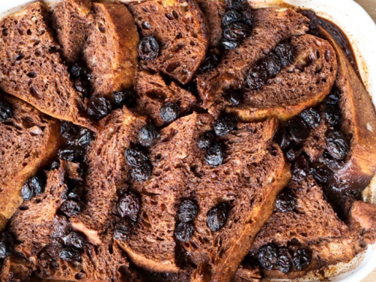 Chocolate, Rum and Raisin Bread and Butter Pudding - Kitchen In The Garden