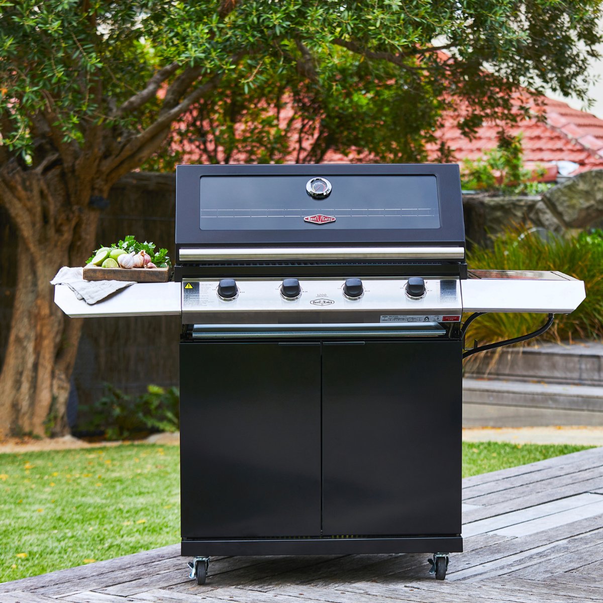 Beefeater 1200E 4 Burner Grill and Side Burner with Cart - Kitchen In The Garden