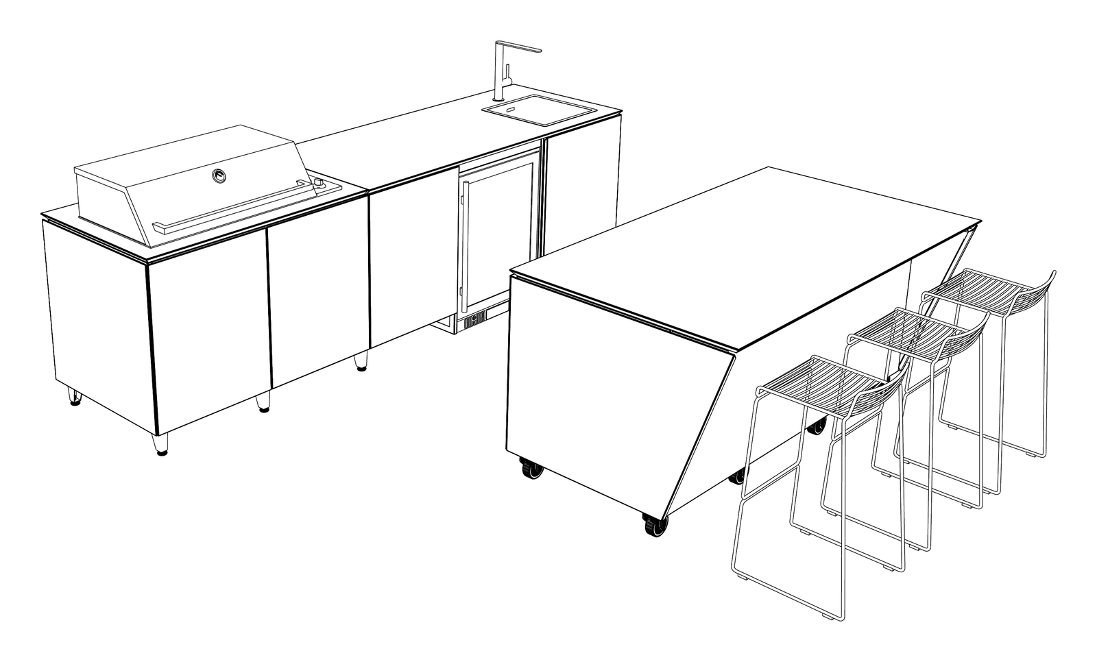 Line drawing of the Vlaze The Islands outdoor kitchen layout