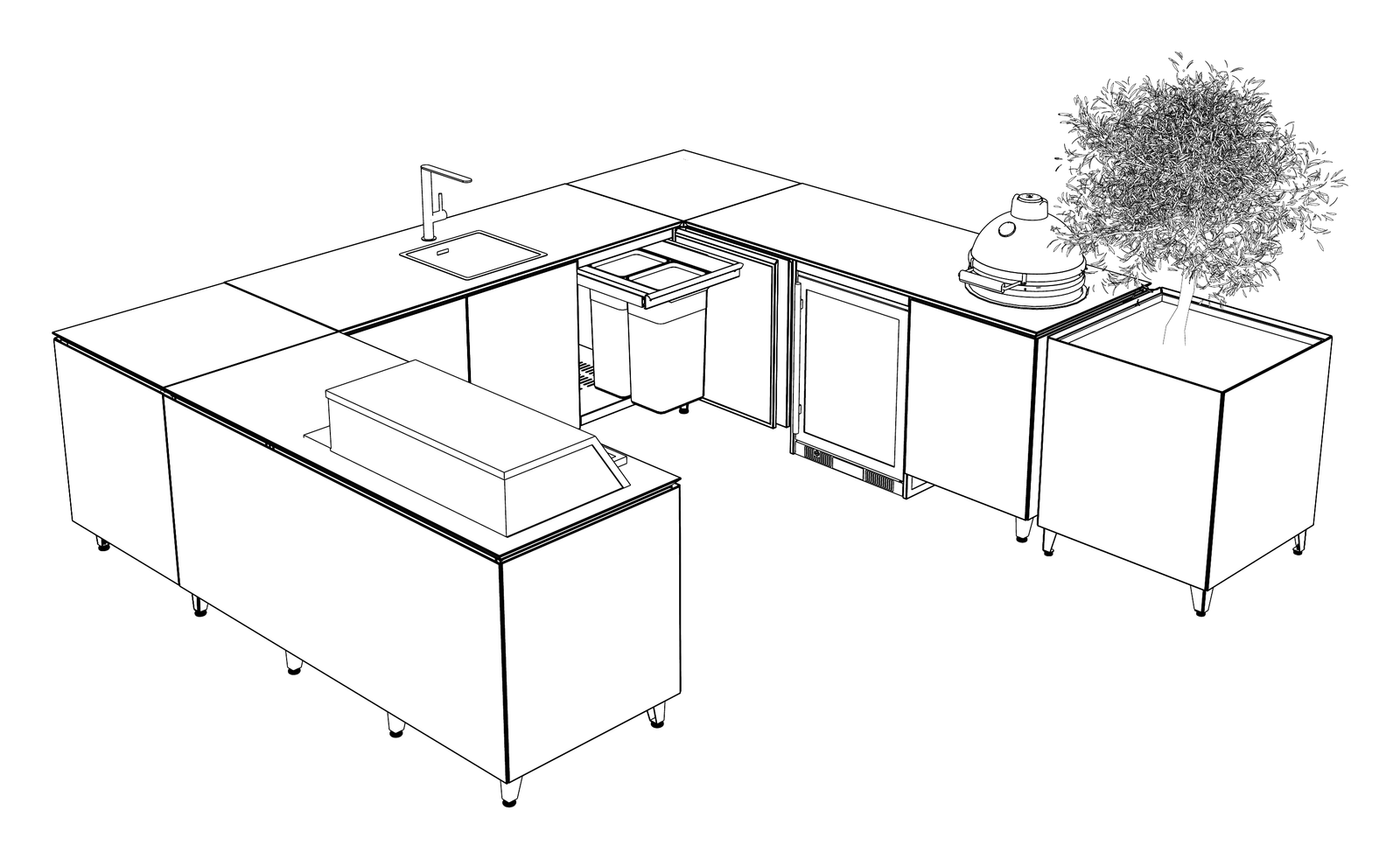 Line drawing of the Vlaze The All Rounder outdoor kitchen layout