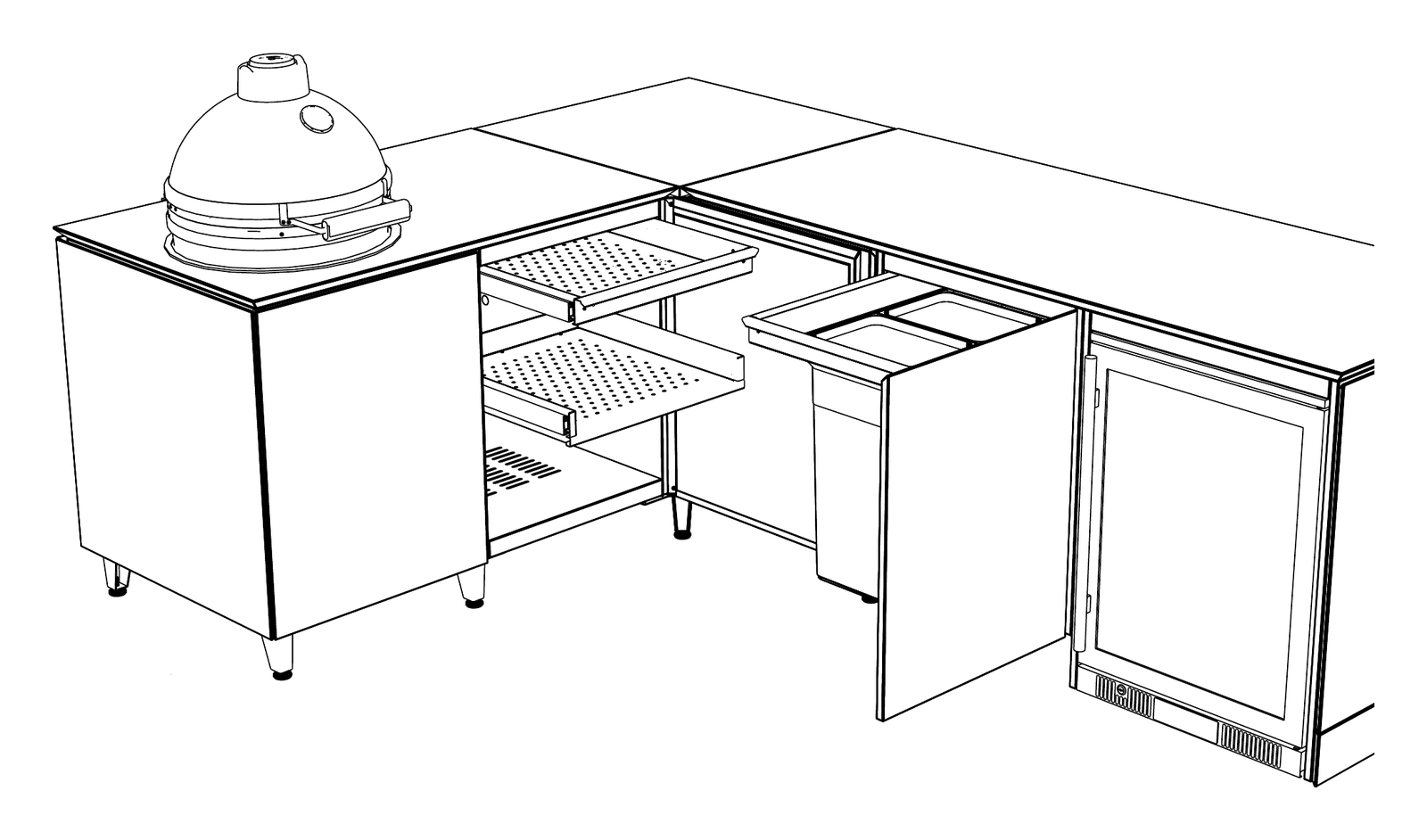 Line drawing of the Vlaze The Kitchen Corner outdoor kitchen layout