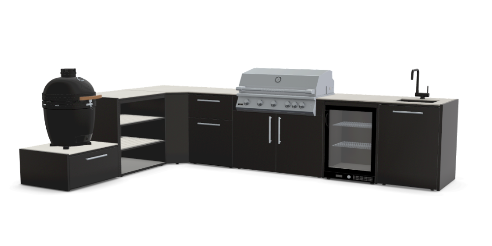 L-shaped outdoor kitchen
