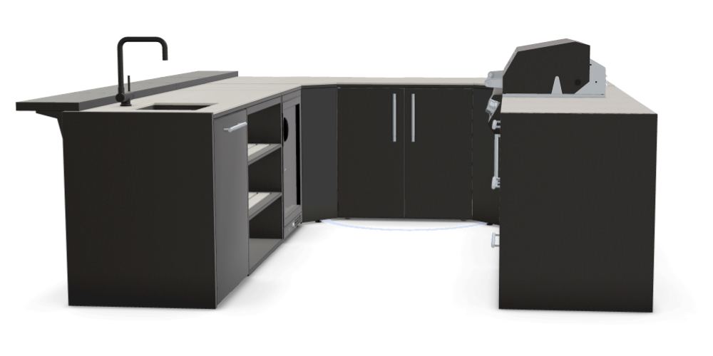 U-shaped outdoor kitchen available from Kitchen in the Garden, Surrey