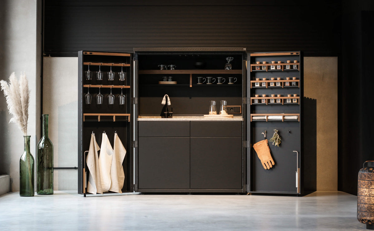 Cubic Kitchen in a Cupboard with the doors open