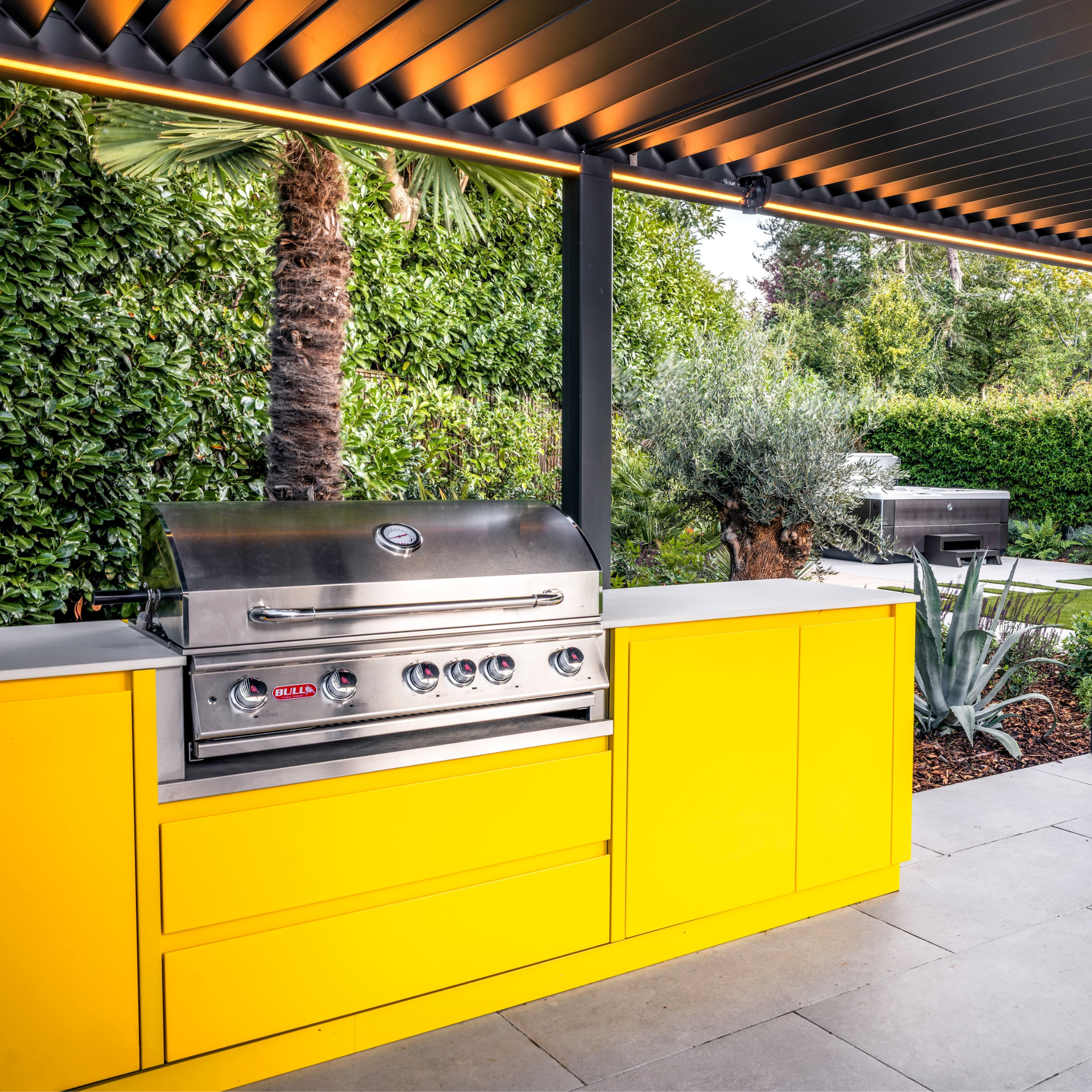 Bull BBQ grill in Yellow outdoor kitchen, Surrey