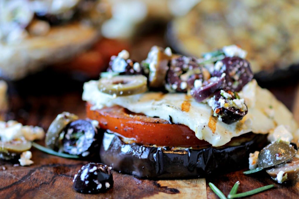Aubergine and Halloumi Stacks - Kitchen In The Garden