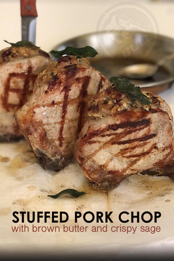 BBQ Stuffed Pork Chop with Brown Butter and Crispy Sage - Kitchen In The Garden
