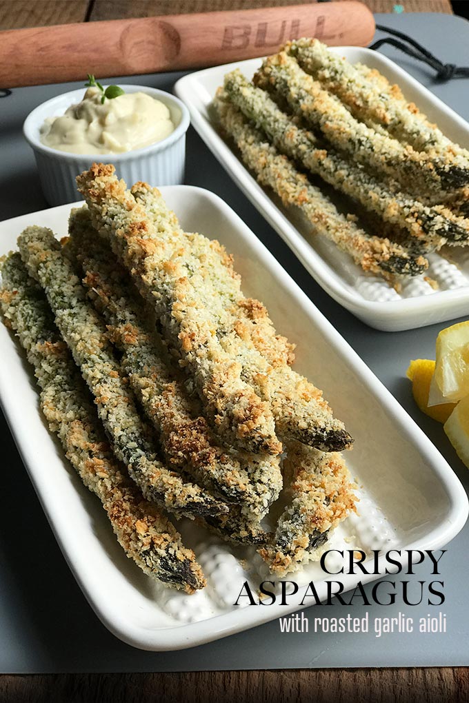 Crispy Asparagus with Roasted Garlic Aioli - Kitchen In The Garden