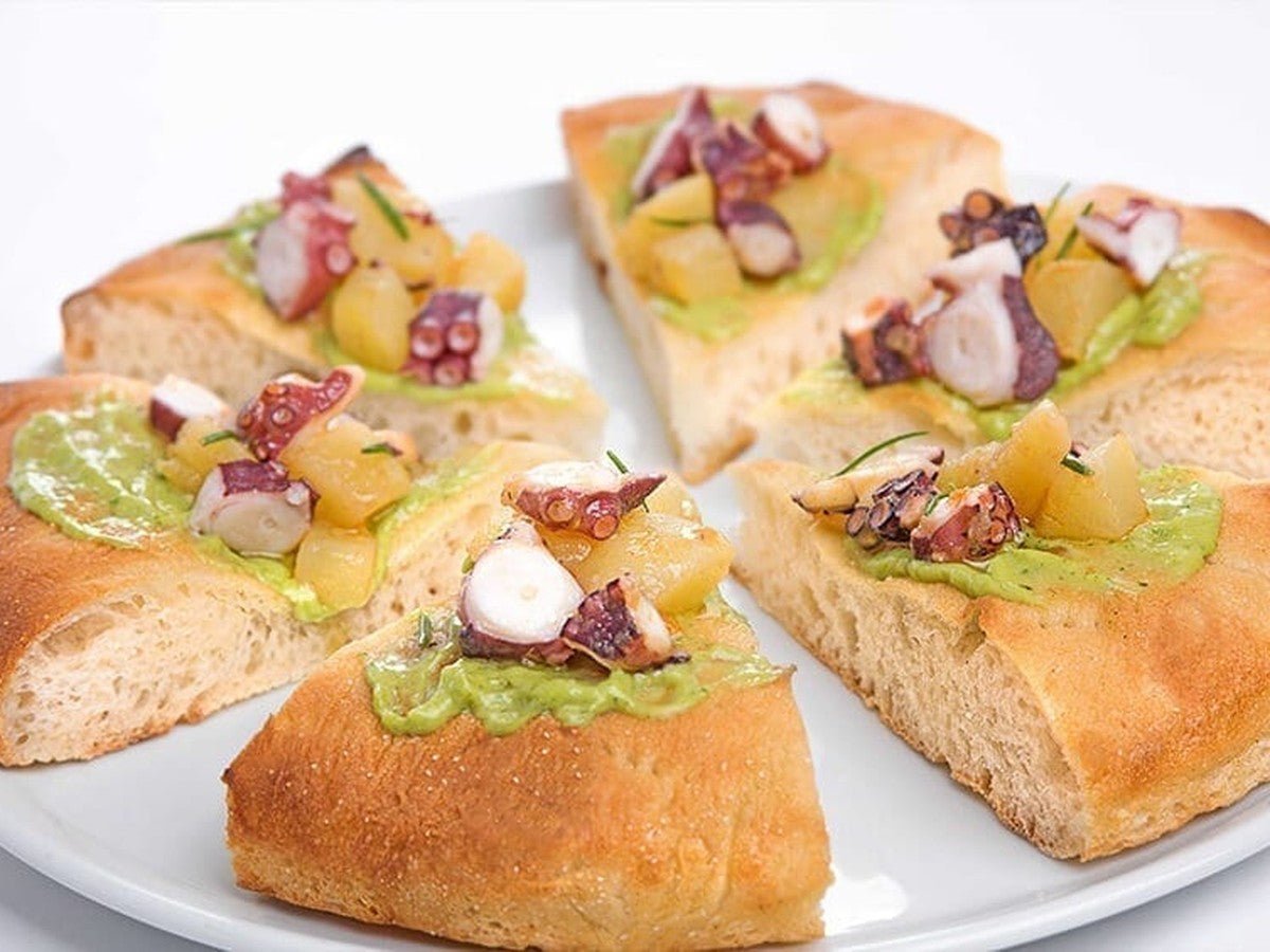 Focaccia with Octopus & Potatoes - Kitchen In The Garden