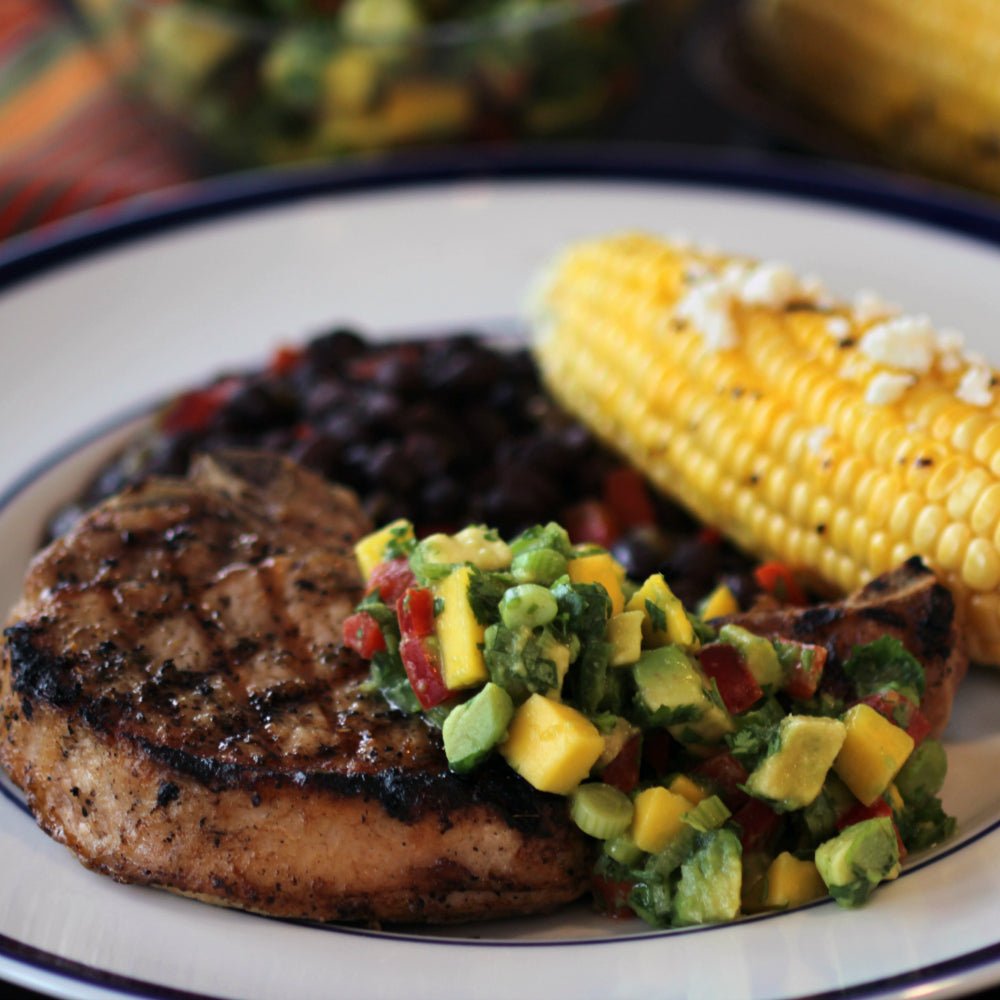 Grilled Pork Chops with Mango & Avocado Salsa - Kitchen In The Garden