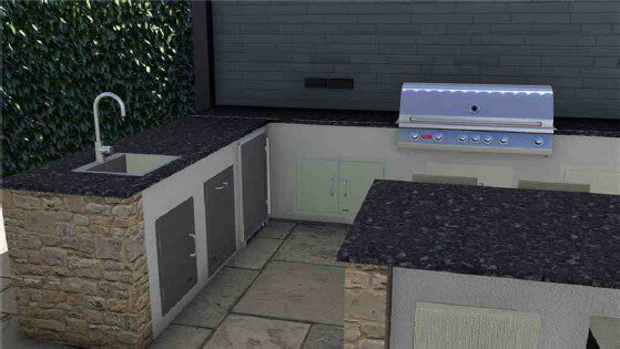 Lumion visualisation close-up of an outdoor kitchen with a sink and grill