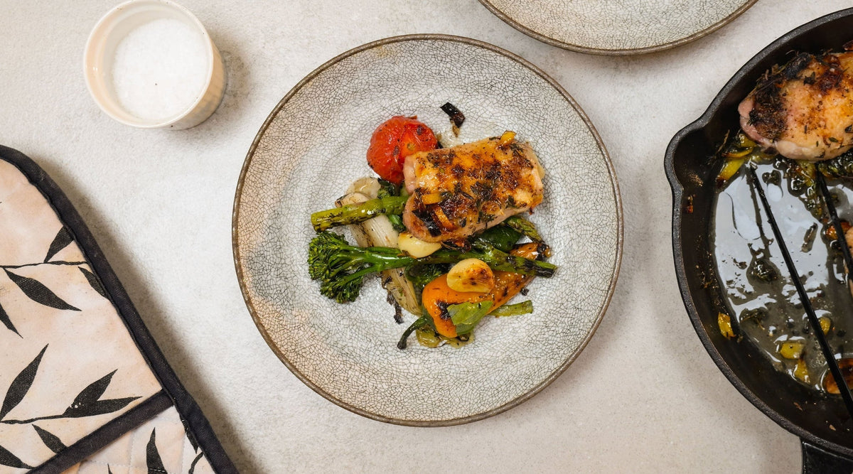Lemon Chicken Thighs — Pizza Oven Tray Bake - Kitchen In The Garden