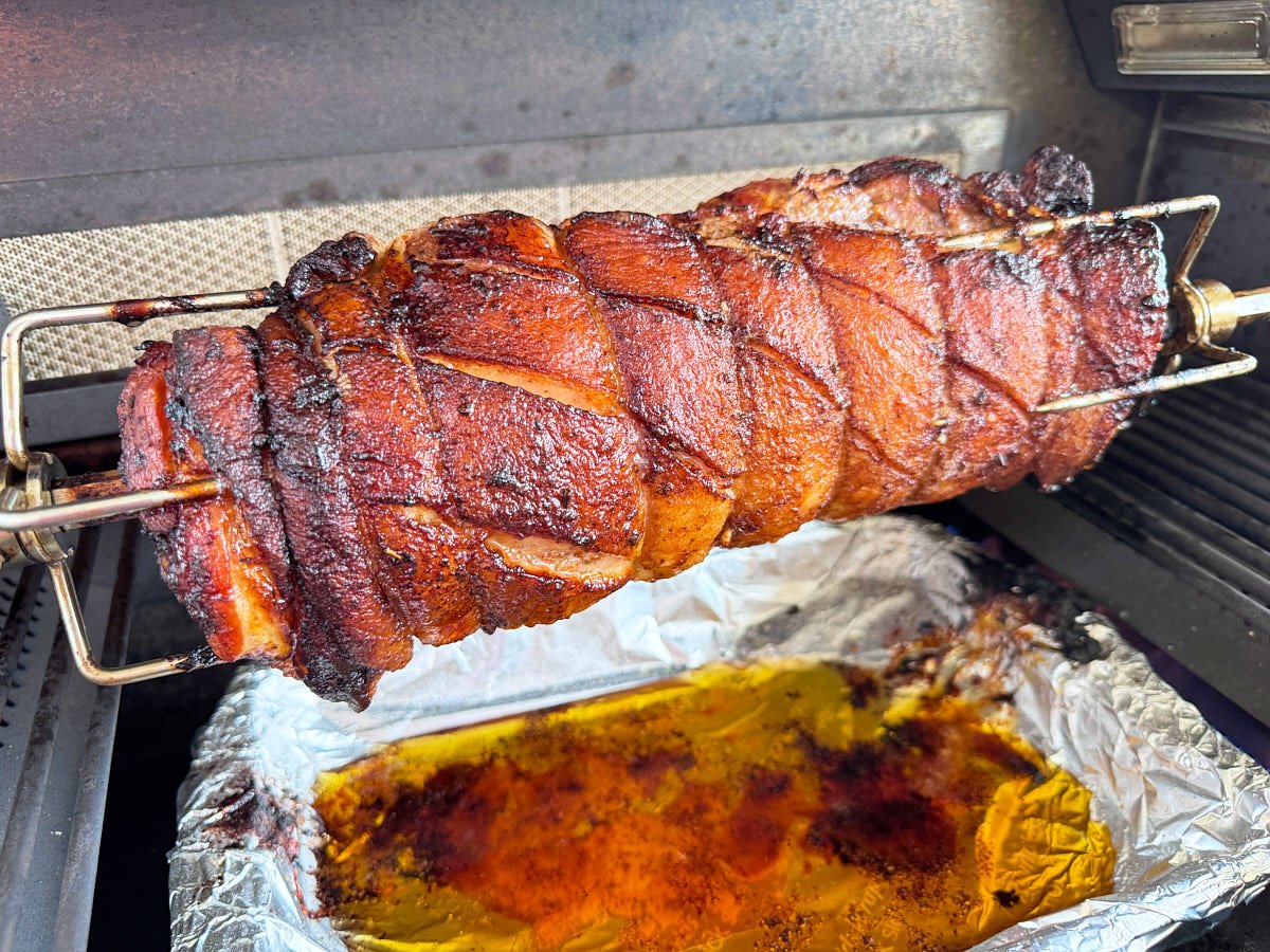 Pork Belly Porchetta on the Rotisserie - Kitchen In The Garden