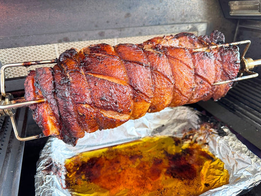 Pork Belly Porchetta on the Rotisserie - Kitchen In The Garden