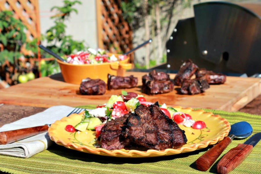 Red Wine Marinated Lamb Chops with Greek Salad - Kitchen In The Garden