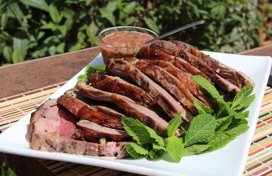 Rotisserie Boneless Leg of Lamb with Lemon, Mint and Garlic - Kitchen In The Garden