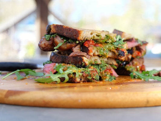 Wood-Fired Steak Sandwich with Homemade Pesto