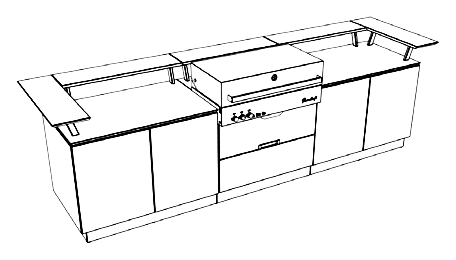 Line drawing of the Vlaze The Halo Bar outdoor kitchen layout