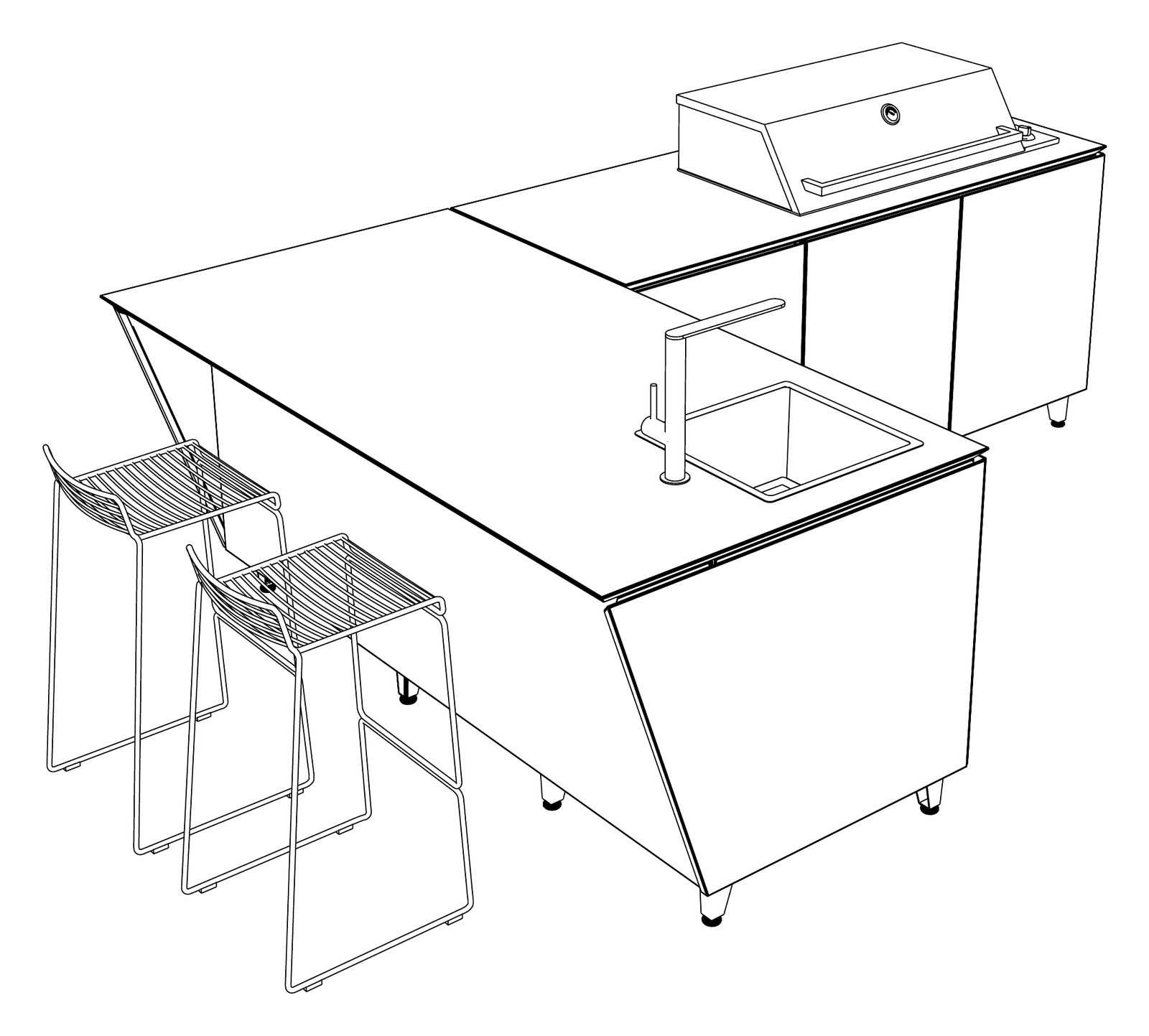 Line drawing of the Vlaze The Peninsula outdoor kitchen layout